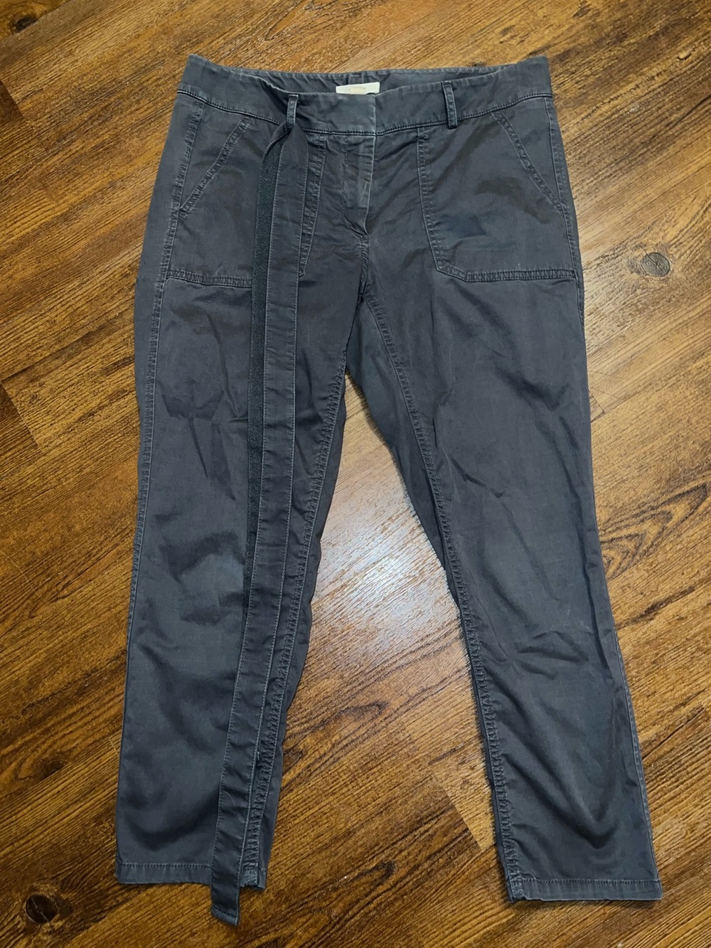 LOFT Charcoal Gray Tie-Waist Relaxed Fit Trouser Casual Pants Size 8 - Picture 2 of 8